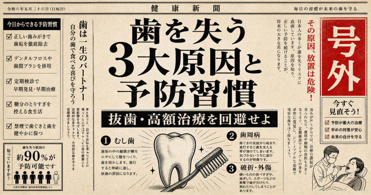 抜歯や高額治療を回避!歯を失う3大原因と今日から始める予防習慣