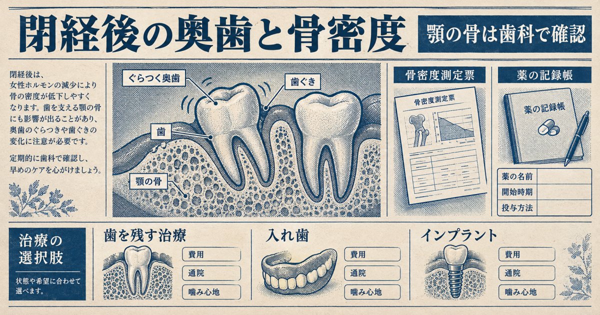閉経後に奥歯がぐらつく50代女性へ｜骨密度と薬・抜歯の疑問
